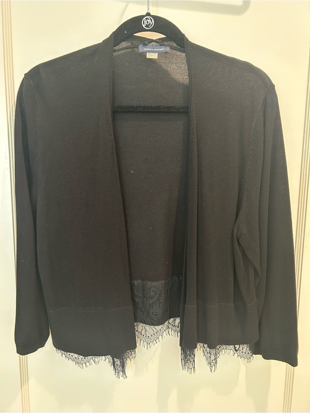 Tommy Hilfiger Black Open-Front Lace Hem Cardigan